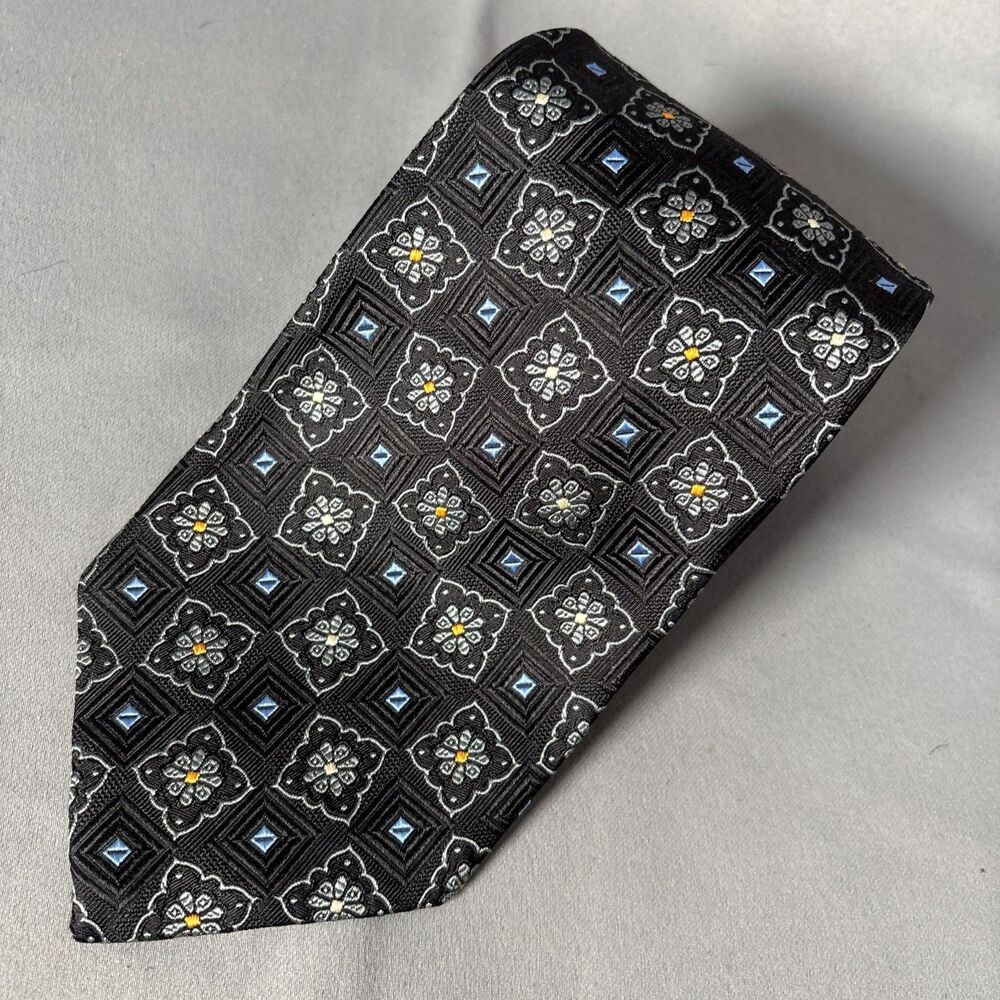 Robert Talbott Best Of Class Tie Jacquard Silk Black Blue Silver L:56" W:3.75"